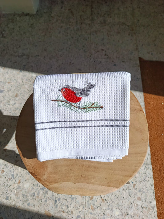 Paño con Dibujo Bordado - Petirrojo